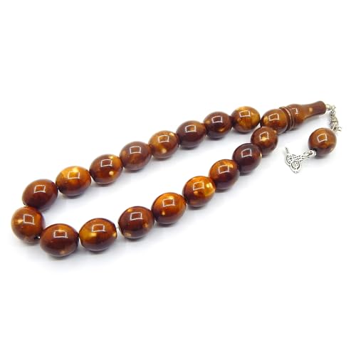 Perlin Prayer Beads Tesbih Tasbih Tespih Misbaha Subha 17, Muslim Islamic Rosary Bracelets Worship Accessories Gemstone Effect Beads Oval 14 x 12 mm - color: brown