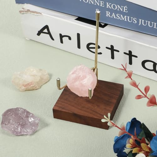 Xthrotsenk Walnut Wood Display Stand with Adjustable Metal Arms Small Display Easel Holder Crystal Displays Stand for Displaying Geodes Seashell Fossil Coral Crystal Rock (2.5"x2.5"x3.2") - size: 2.5 Inch