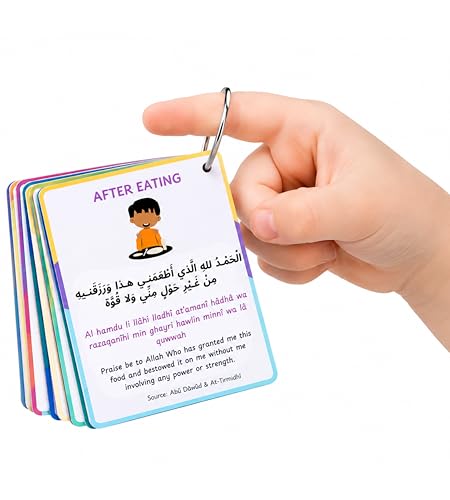 Islamic Dua Flashcards for Kids – 40+ Daily Duas Learning Cards in Arabic, Transliteration & English – Muslim Learning Cards | Islamic Educational Activity | Ramadan & Eid with Free Prayer Tracker