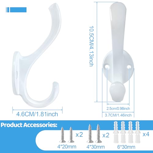 10 Pack Coat Hooks Wall Mount Heavy Duty Utility Retro Double Hooks for Hanging Coats,Hat, Towel, Key, Robe, Scarf, Bag, Cap (White) - color: 10 Pack-White