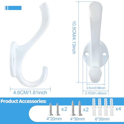 4 Pack Coat Hooks Wall Mount Heavy Duty Utility Retro Double Hooks for Hanging Coats,Hat, Towel, Key, Robe, Scarf, Bag, Cap (White) - color: 4 Pack-White