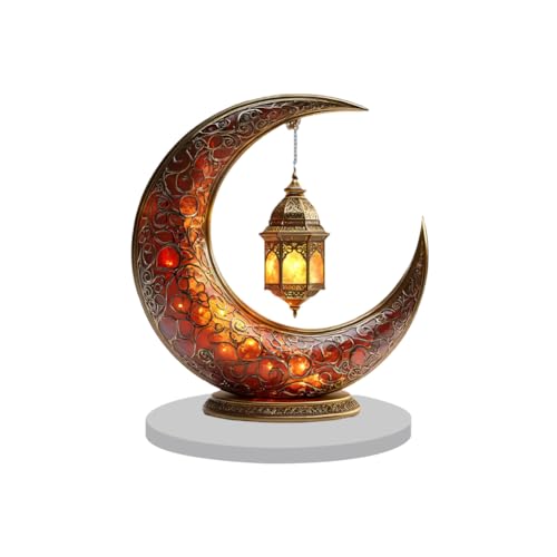 Ramadan Eid Mubarak Ornaments, 2D Crescent and Lantern Acrylic Tabletop - color: Yellow 3