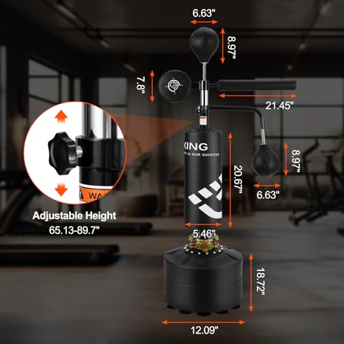 GarveeLife Punching Bag with Stand for Adult with Relax Bar, Speed Bag and Hitting Target, 5 in 1 Heavy Boxing Bag Freestanding, Kickboxing Bag Adjustable Height