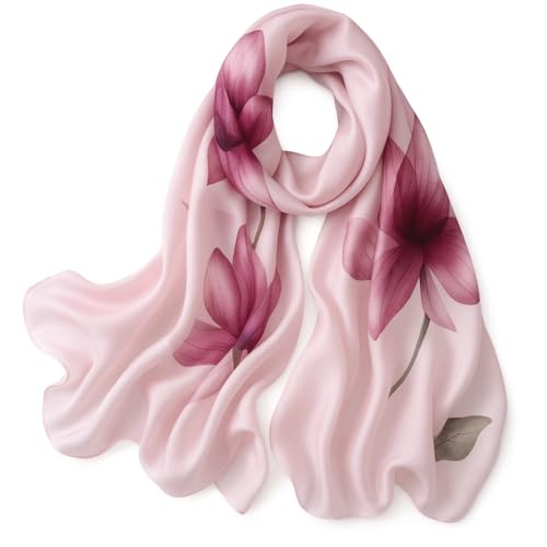 LONDON Women’s Satin Silky Scarf Gift Box Large Lightweight Silky Smooth Shawl Wrap for Hair, Head, Neck or Hijab - color: Red Floral - Box