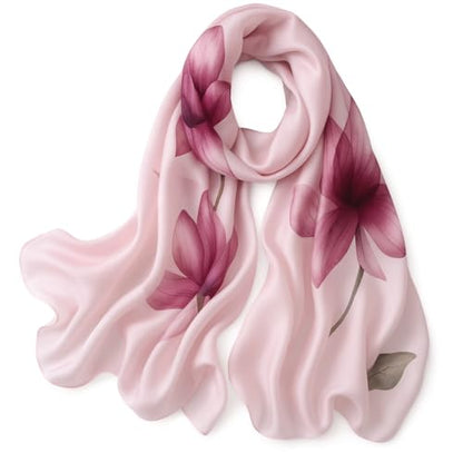 LONDON Women’s Satin Silky Scarf Gift Box Large Lightweight Silky Smooth Shawl Wrap for Hair, Head, Neck or Hijab - color: Red Floral - Box