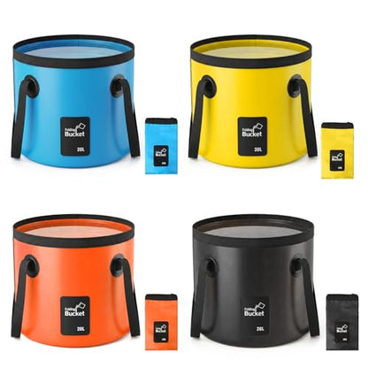 4 Pcs 5 Gallon Collapsible Bucket with Handle Foldable Bucket Water Container for Camping Fishing Car Washing Gardening Outdoor Portable Wash Basin(Blue, Yellow, Orange, Black)
