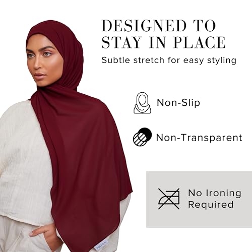 Premium Chiffon Hijab Scarf for Women Lightweight Non Slip Fashion Scarves - color: Burgundy, size: 1 Pack