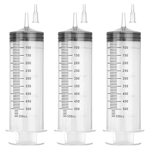 500ml Large Syringe Without Needle, Thick Liquid Transfer Syringe, 3 Pack | Individually wrapped syringes with smooth plunger movement for controlled dispensing and easy transfer of thick liquids - style: 500 mL