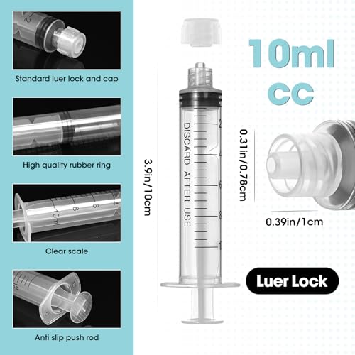 10ml Luer Lock Syringe with Cap and Soft Plastic Tube, Individually Wrapped 10 Pack, Suitable for Pet Liquids Feeding - size: 10ml - 2.0mm Tube