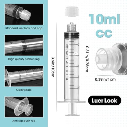 10ml Luer Lock Syringe with Cap and Soft Plastic Tube, Individually Wrapped 10 Pack, Suitable for Pet Liquids Feeding - size: 10ml - 2.0mm Tube