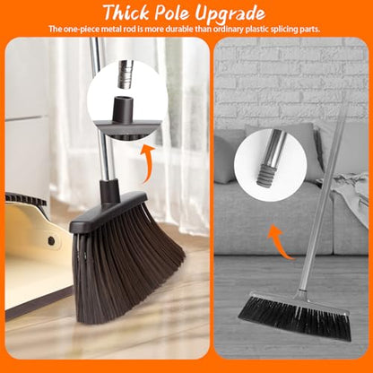 Broom and Dustpan Set, Dustpan Combo with 51" Stainless Steel Long Handle Brooms with 5-Layer Soft Bristles for Home Office Kitchen Bathroom(Beige) - color: Beige