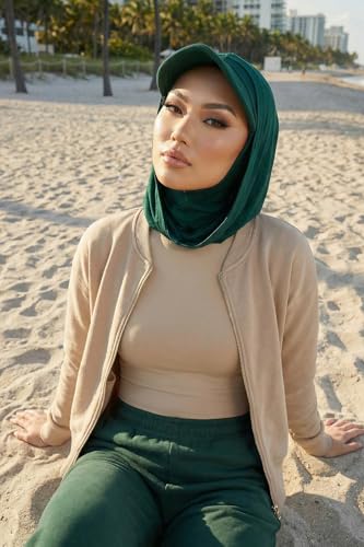 Aisha's Design Full Coverage Cotton Bonnet Hijab with Visor Modest Underscarf Bonnet - color: Green