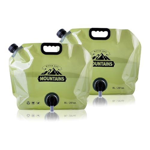 Water Jug Camping 2.1 Gallon Collapsible with Spigot, BPA Free Portable Water Pouch Foldable Water Bags for Outdoor Hiking, Travel and Emergency & Water Storage Containers (Green-2Pcs) - color: Green-2Pcs