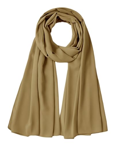 Chiffon Scarf for Women Lightweight Breathable Sunscreen Soft Solid Hijab Scarf for Daily & Muslim Wear - color: Khaki Chiffon Scarf