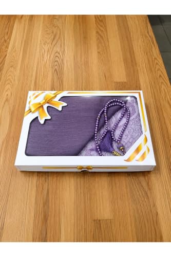 refined Islamic Gift Set - Includes Prayer Rug, Headscarf, Prayer Beads, and Gift Box - Soft Cotton Fabric - Purple Color - 27.6 x 43.3 in Prayer Rug - appropriate for Ramadan, Eid, Hajj, Umrah, Weddi