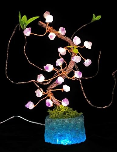 10.6" Crystal Tree of Life Night Light with Remote USB Battery Powered - color: Purple and Green