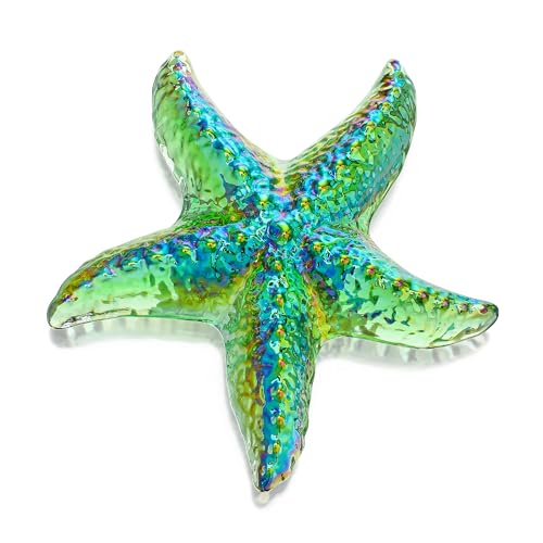 Green Glass Starfish Figurine Handmade Collectible Beach Decor | Green Glass Starfish Handmade Figurine Mini Collectible for Beach Home Desk Shelf Office Wedding Nautical Decor Gift - color: Green