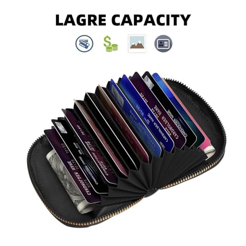 Scandinavian Folk Art RFID Blocking Semi Circle Card Holder PU Leather Zipper Wallet Pouch Keychain Bag for Women Men, Slim Small Credit Card Case Organizer with 12 Slots - color: Scandinavian Folk Art
