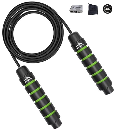 Jump Rope – Adjustable Speed Rope with Ball Bearings & Ergonomic Foam Handles | Includes 2 Towels & Carry Bag | Boxing CrossFit MMA Cardio & Home Workout - color: Green