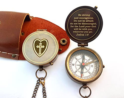 Be Strong and Courageous Engraved Compass, Confirmation Gift Compass, Baptism Gifts Joshua 1:9 - GOD Compass Religious Gifts Compa Antique Bron e