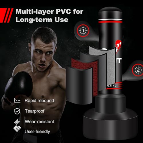 Upgraded Heavy Freestanding Punching Bag for Adults Teens, 70” Standing Punching Bag with Gloves, Pump and Jump Rope, Boxing Reflex Ball, Women Men Kickboxing Bags for Training MMA Fitness Home Gym