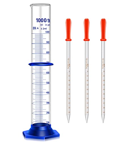 Thick Glass Graduated Cylinder Measuring Liquid Lab Cylinders with Anti-falling Plastic Base and Bumper Guard (glass, 1000ML) - size: 1000ML