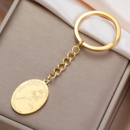 Dreamtimes St. Sebastian Medal Keychain for Men Women Stainless Steel Religious Saint Patron of Athletes Catholic Keychain - style: Football-g