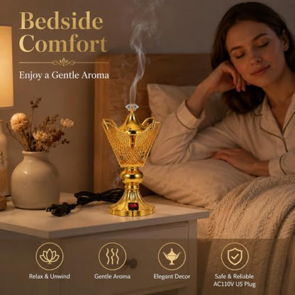 NOLITOY Electric Bakhoor Burner for Home - Iron Oud Resin Incense Burner Plug in - Decorative Middle Eastern Censer for Meditation Yoga Office 9-inch (us Plug)