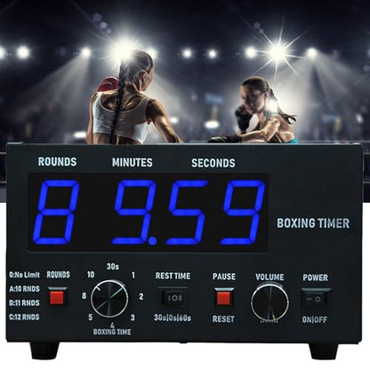 Professional Boxing & Gym Interval Timer with LED Display, Adjustable Sound, Stopwatch & Custom Rounds for Training blue