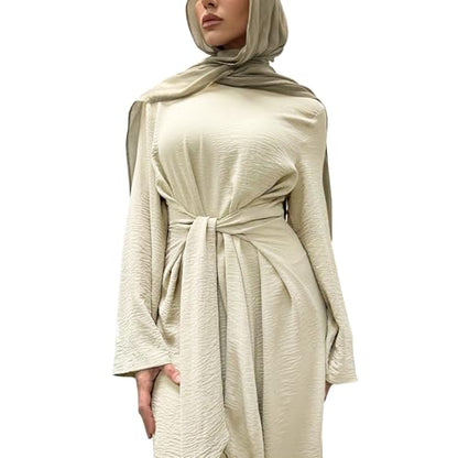 Abaya Dress for Muslim Eid Prayer Jilbab Dubai Women Maxi Kaftan Islamic Salah Dress Soft Muslim Women Clothes - color: Beigea, size: Small