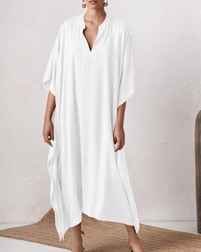 Bsubseach Women Kaftan Dresses Caftan Maxi Dress Swimsuit Cover Up Moomoo - color: B-white