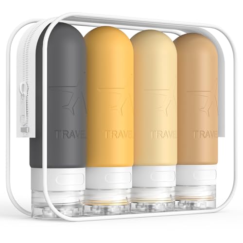 ME.FAN Travel Bottles for Toiletries,3oz Silicone Travel Size Containers, TSA Approved Squeezable Portable Split Bottle, Travel Accessories for Conditioner Shampoo Lotion - 4 Pack Yellow - color: Yellow