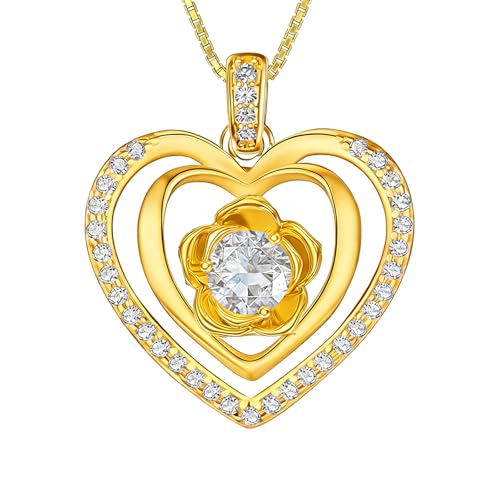 18K Yellow Gold Rose Birthstone Necklace 12 Months Rose Flower Birthstone Necklace Birthday Jewelry Gifts for Women Mom Her - color: 04-April
