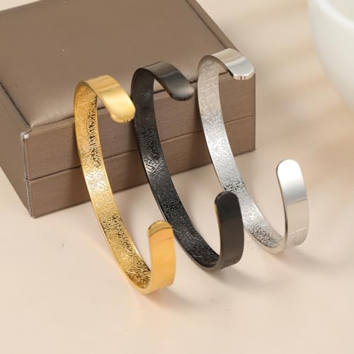 Qitian Islamic Jewelry Gifts for Women Allah Gold Bangles Bracelets Ayatul Kursi Arabic Cuff Bracelet for Women Men Islam Eid Ramadan New Year Gifts - color: G-Black-Thick-men