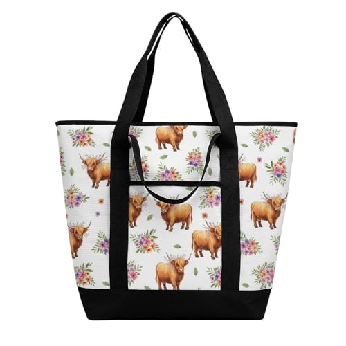 SWEET TANG Insulated Cooler Bag for Women Men Highland Cow Floral Art Lunch Bags Beach Food Delivery Bag - color: Pattern 89