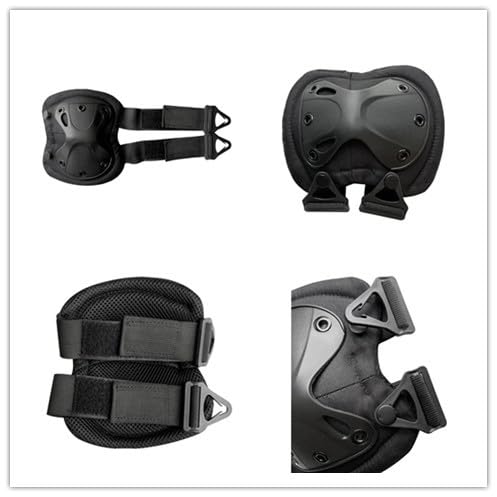 Military Tactical Knee Pad Elbow Pad Set Airsoft Knee Elbow Protective Pads Combat Paintball Skate Outdoor Sports Safety Guard Gear (X shape Black-Set of 4, M-for Adult) - style: X-shape Black,Set of 4