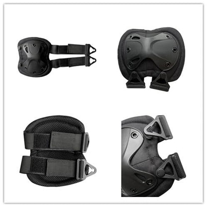 Military Tactical Knee Pad Elbow Pad Set Airsoft Knee Elbow Protective Pads Combat Paintball Skate Outdoor Sports Safety Guard Gear (X shape Black-Set of 4, M-for Adult) - style: X-shape Black,Set of 4