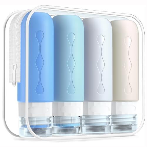 Gemice Travel Bottles for Toiletries, Tsa Approved Travel Size Containers with Clear Bag, BPA Free Leak Proof Travel Tubs Refillable Travel Accessories for Cometic Shampoo Lotion Blue - color: Blue, size: 3 Ounces