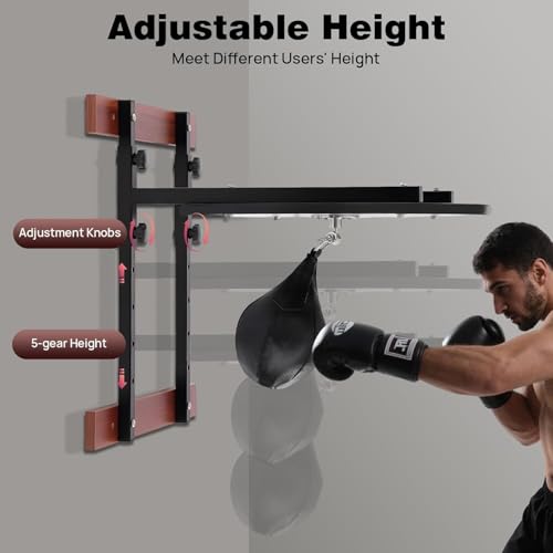 Speed Bag Platform Kit, Heavy Duty Wall Mount Boxing Training Equipment with Adjustable Height, 5-Level PU Speedball for Home Gym, Boxing Gym, 23.62 Inch Round Board, 220 lbs Load Capacity