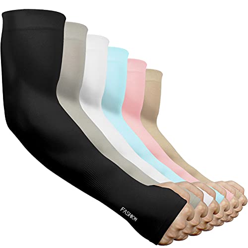 beister Arm Sleeves for Men & Women, UPF 50+ UV Sun Protection, Cooling - color: 6-pairs Black+white+grey+beige+blue+pink