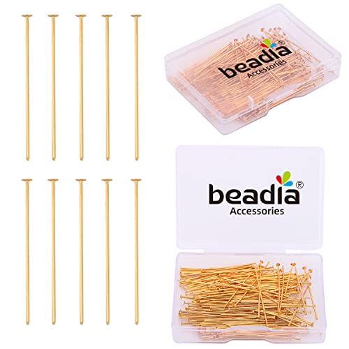BEADIA 18K Gold Plated Flat Head Pins Non Tarnish 35mm 200pcs for Jewelry Making Findings - color: Flat Head Pins Gold, size: 35x0.7mm