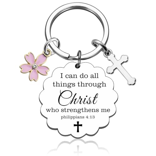 Christian Keychains for Women Faith Bible Verse Keychain, Inspirational Religious Gifts Cross Keychain Flower Charm