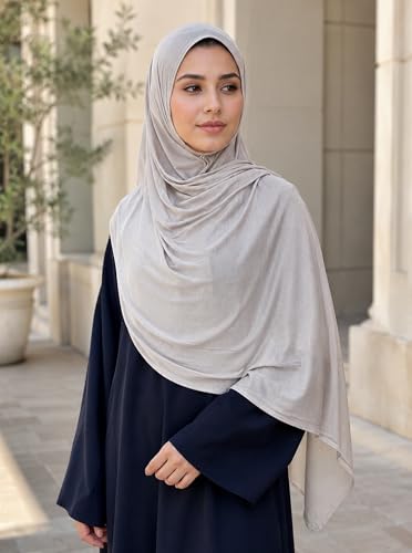 Premium Stretch Cotton Gradient Scarf for Women, Soft Jersey Wrap Shawl, Lightweight Ombre Hijab for Everyday Wear - color: Mctlo2537-beigegrey