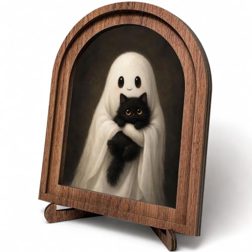 Ghost Black Cat Arched Decor, Cute Halloween Sign - color: Ghost Holding Black Cat