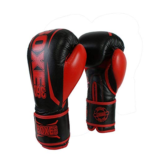 Boxing Gloves | Genuine Cowhide Real Leather | Muay Thai, Kickboxing, Sparring & Training | Pro Punching Gloves for Men & Women - color: BLACK/RED, size: 10OZ