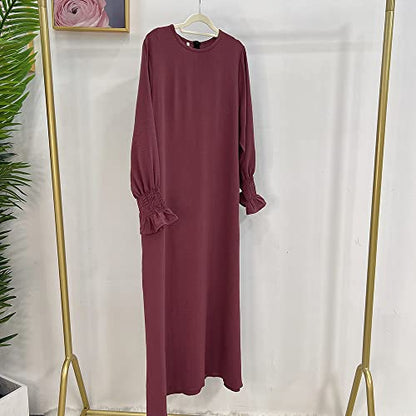 Women Prayer Dress Muslim Ramadan Garment Abaya Dubai Islam Jilbeb Long Dress Without Hijab - color: Mauve, size: Small