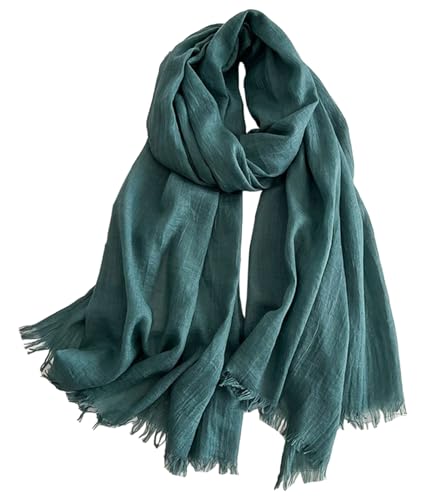 Solid color cotton and linen scarf, wrinkled all season versatile long sunscreen fashionable shawl - color: Blackish Green