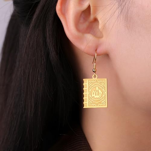 Earring with Allah square-shaped Earring Islam Surah Koran Muslim Amulet Allah Earring Religious Earring Jewelry for Birthday - color: Allah-E-G