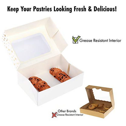 24 PCS Christmas Cookie Boxes for Gift Giving, 9x6x3 Golden Star Christmas Treat Boxes with Window, Auto-Up Holiday Cookie Boxes,Baking Goods Packaging Box for Desserts, Mini Cake, Donuts - color: Gold Star