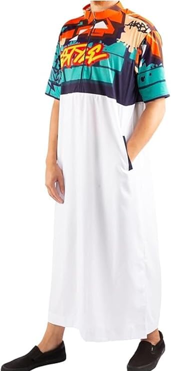 Men’s Thobe – Urban Printed Thobe for Men - Long Sleeve Islamic Robe - Kaftan for Eid, Prayer, Ramadan & Casual Outfits - size: X-Large